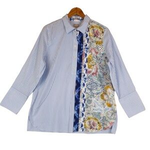 Chicos NWT No Iron Popover Shirt Blue Stripe Paisley Strip Flip Cuff Sz4 (20/22)